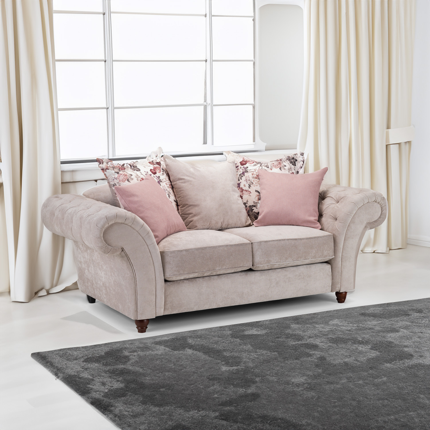 Roma Chesterfield Sofa Beige 2 Seater square background