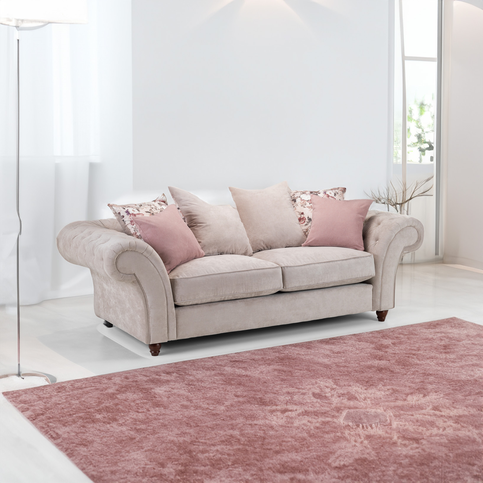 Roma Chesterfield Sofa Beige 3 Seater square background(1)